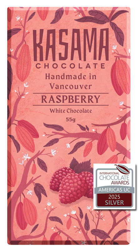 Vegan BC Raspberry White Chocolate bean-to-bar chocolate bar